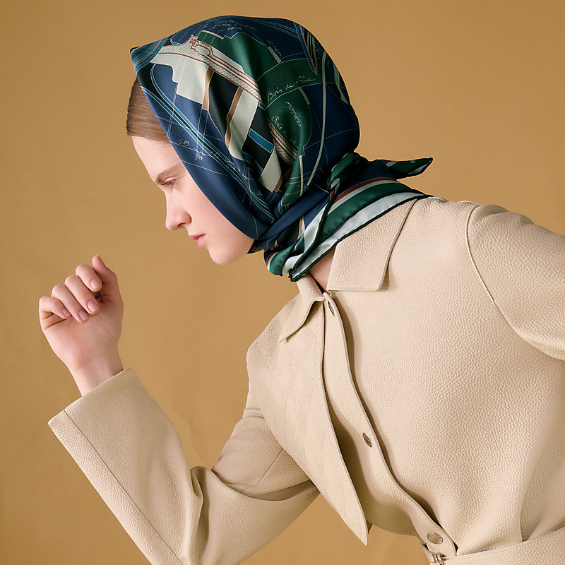 HERMES ストライプスカーフ グリーン/ブラウン タイ Petit Duc double face scarf 90 - Brown | Hermès Mainland China